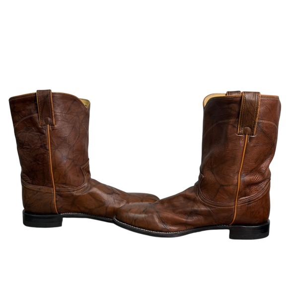 Justin Classic Mens Roper Leather Cowboy Boots Style 3163 Brown Size 12B Western - Picture 4 of 7